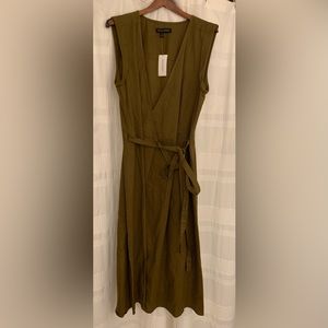 Banana republic linen wrap dress olive green 8 tall